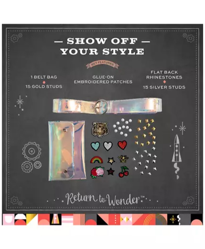 Girls DIY Belt Bag Rhinestone Gold and Silver Stud Craft Kit with Embroidered Patches